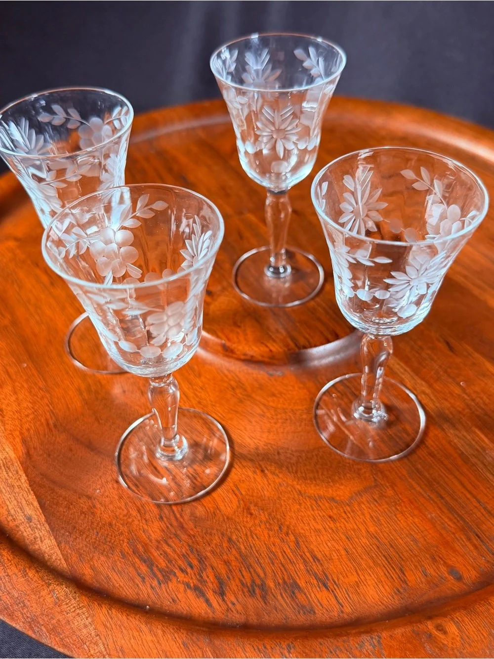 Etched Crystal Cordial Glasses - Clear Floral Design (Set of 4)